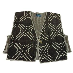 Vintage African Mud Cloth Bògòlanfini Bogolan Vest with Hand Knit Back Zig Zags